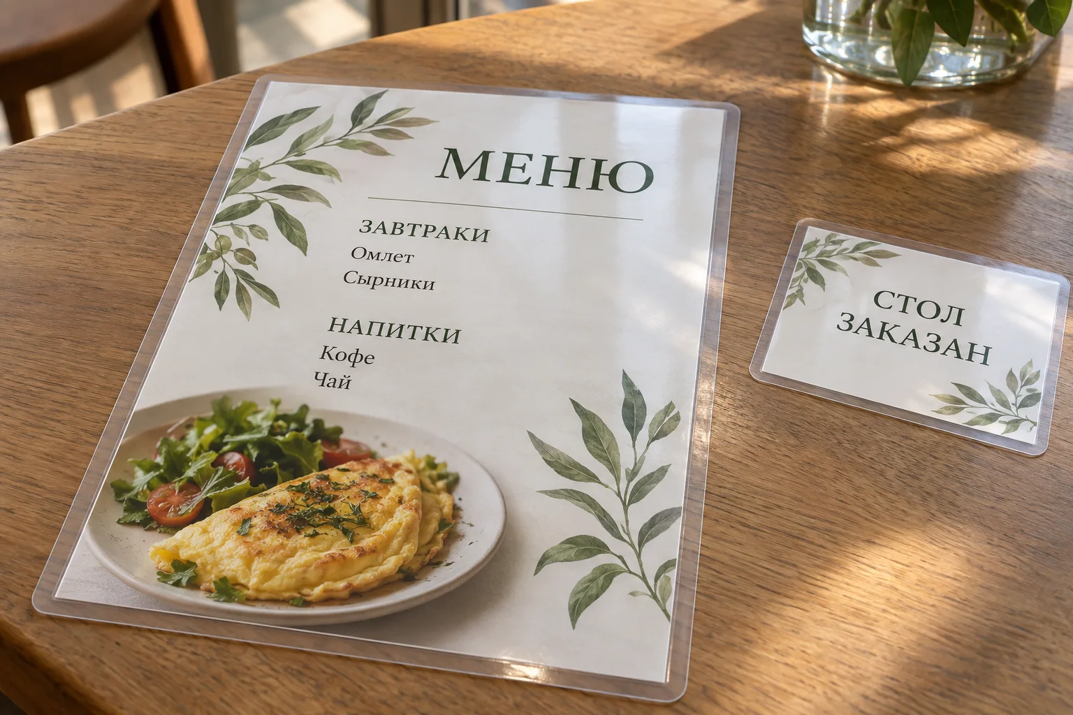 Ламинирование — образец смежной услуги, кадр 3; Ламинированное меню и карточки с видимой прозрачной кромкой, ПЕЧАТЬ32, заказ с получением в Смоленске, «Закладки»
