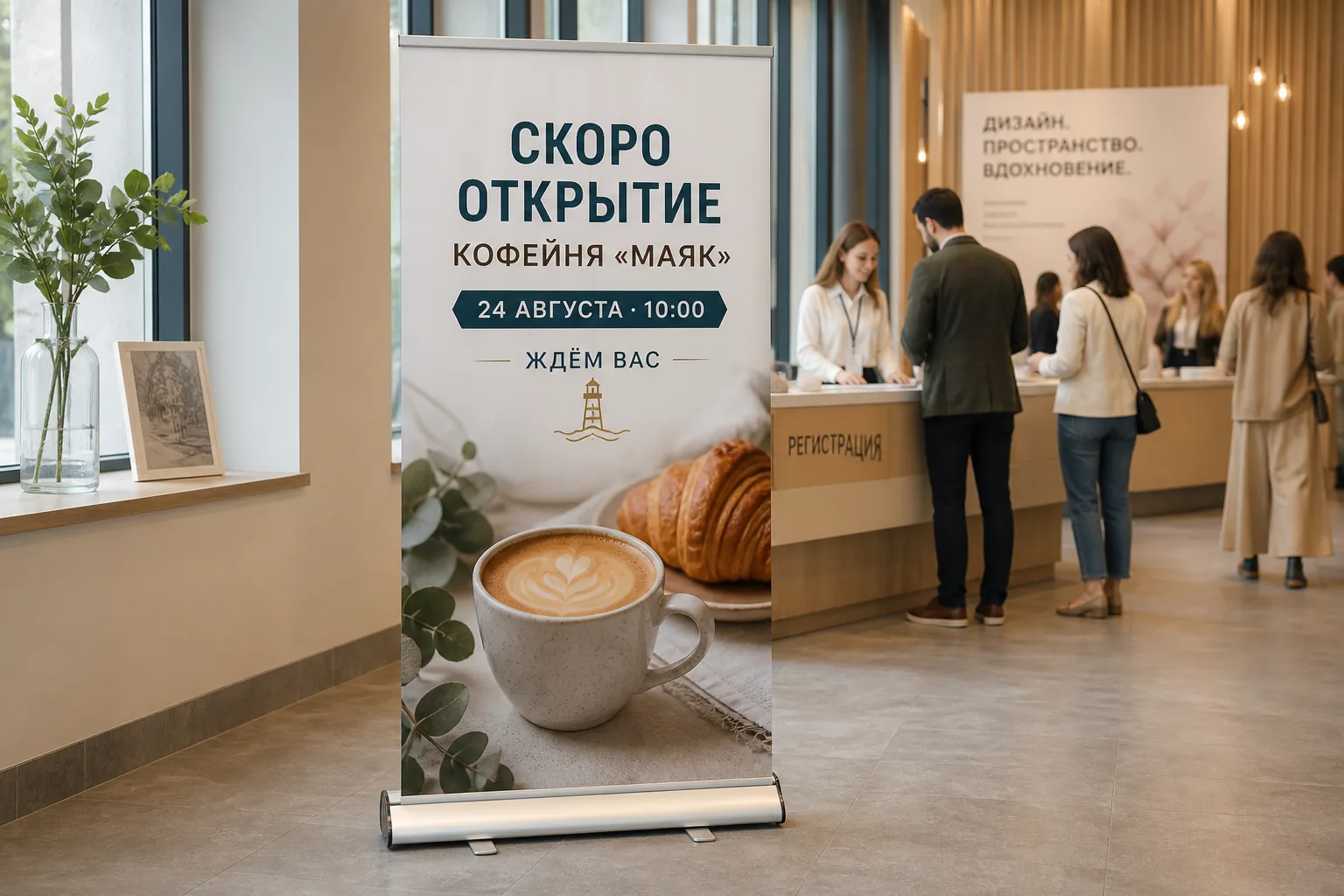 Roll-up с афишей мероприятия в зоне регистрации; для заказа в Смоленске