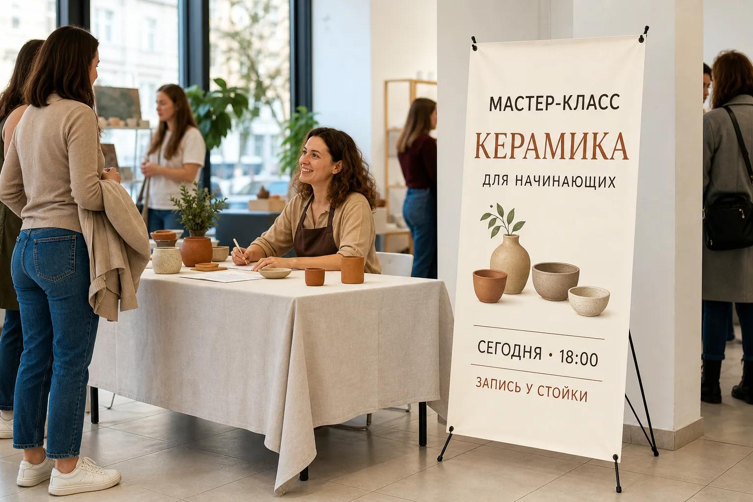 Стенд «Паук» с рекламой в небольшой промозоне; для заказа в Смоленске