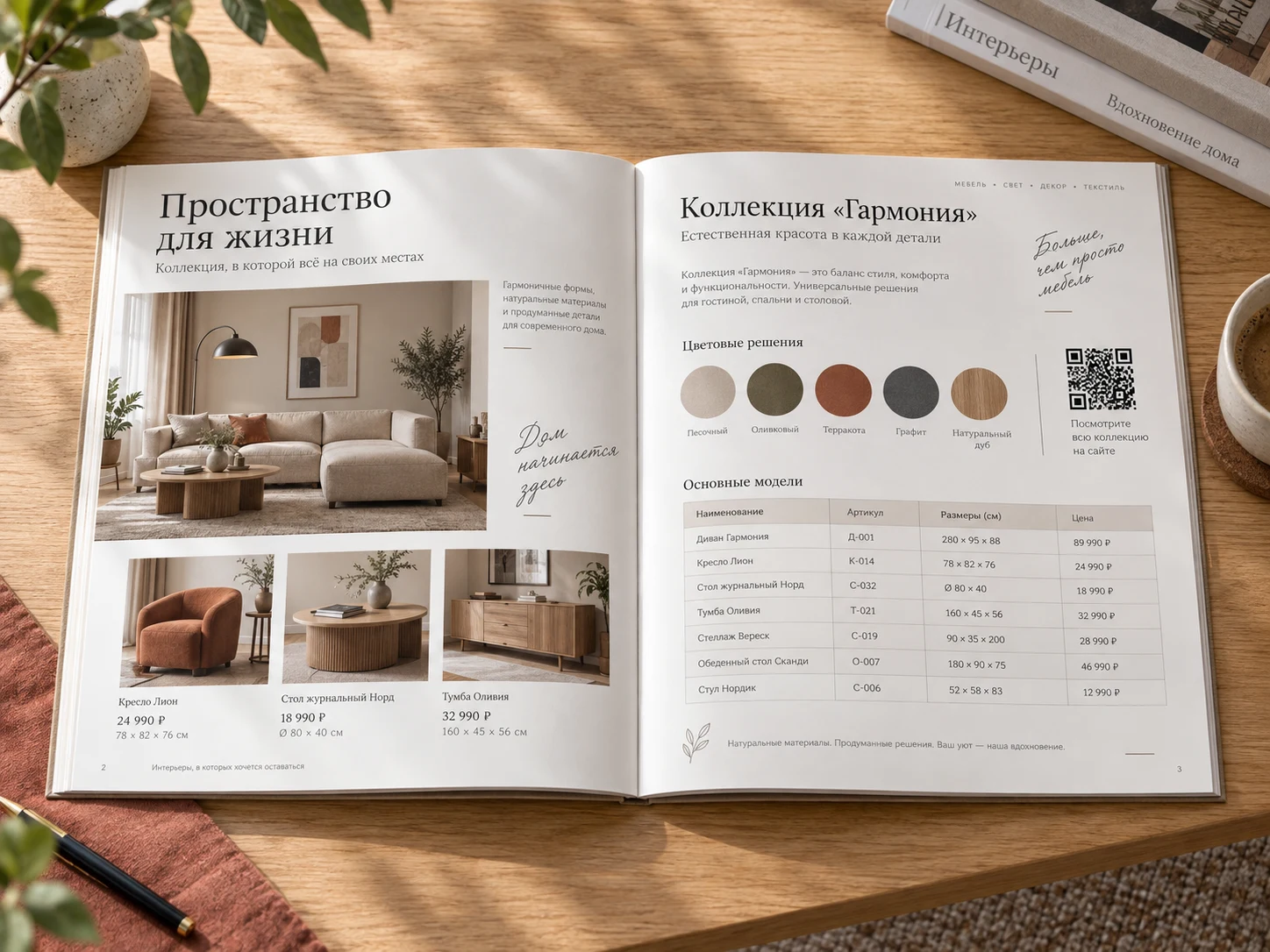 Полностью открытый каталог интерьеров с фотографиями, характеристиками, ценами и QR-кодом