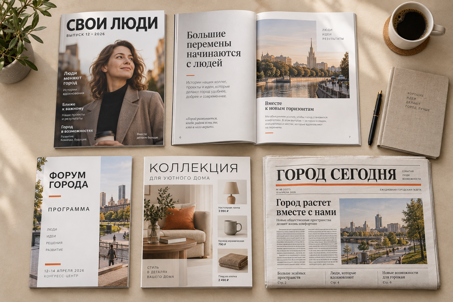 Журнал, брошюра, каталог и газета как разные печатные материалы